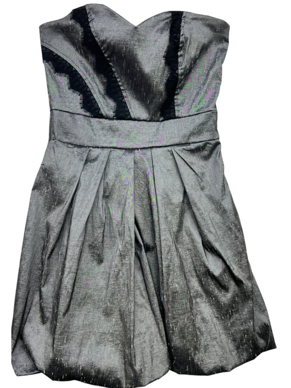 Estam Youth Strapless Sweetheart Cocktail Mini Dress Side Zip Sz L Silver Gray